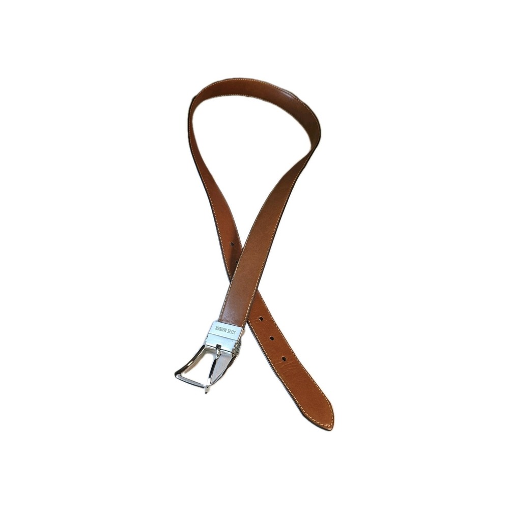 STEVE MADDEN Men's Tan Waist Belt Size 38 Italian Leather Silver Hardwear